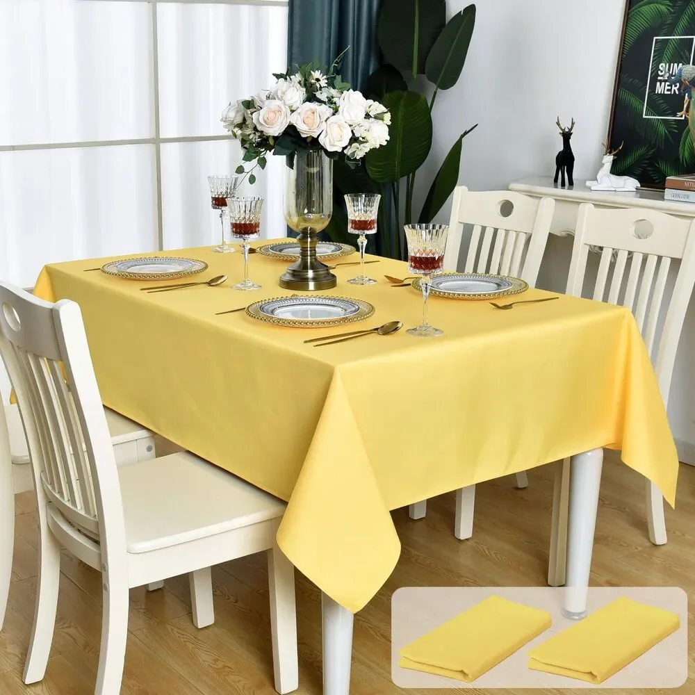 2 Pk Yellow Tablecloth Waterproof Stain Resistant Wrinkle Free (Square 60 x 60